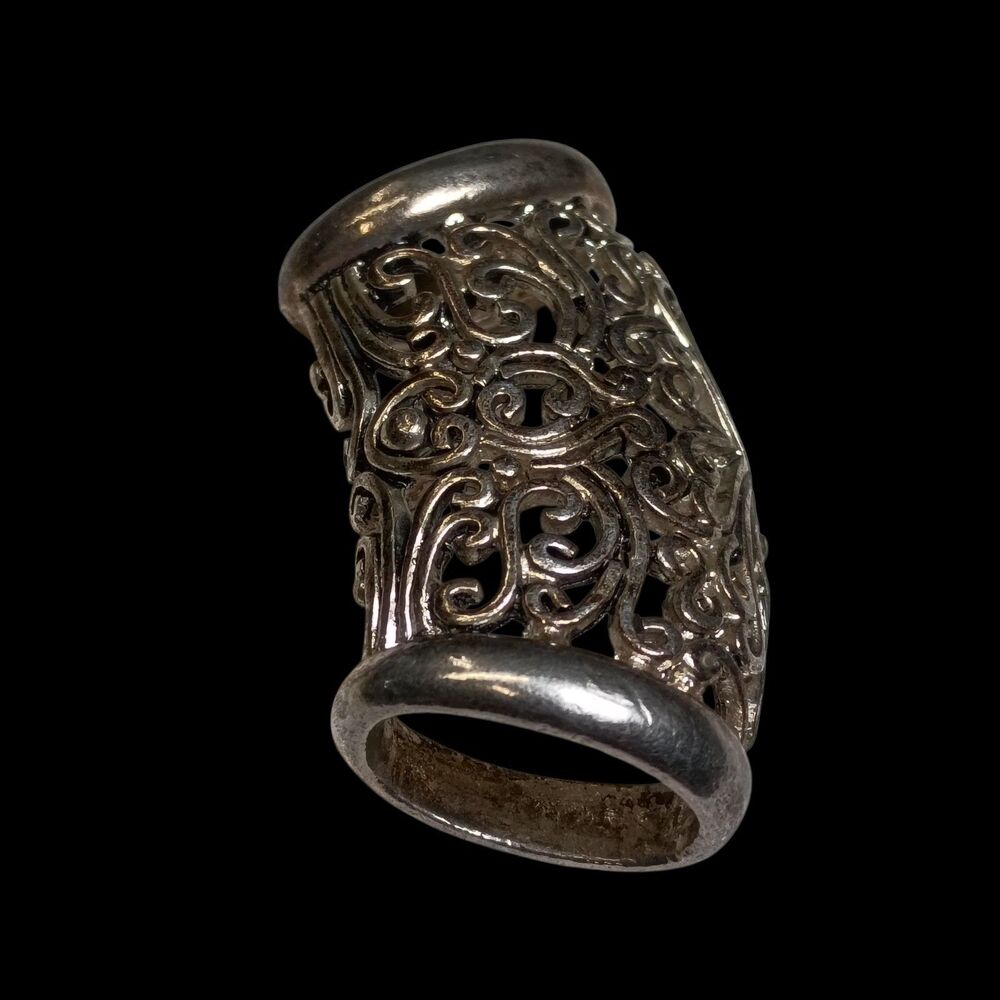 Vintage 2pc Silver Filigree Scarf Clip Bali Slide Tube Pendant Retro Estate - Picture 3 of 7